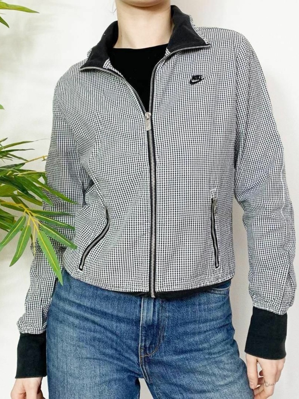 Nike Black & White Micro-Check Zip Bomber Jacket